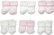 [Jefferies Socks] Rock-A-Bye Bootie, 6 Pack, White/Pink