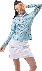 [SanSoleil] SolCool Long Sleeve Print Mock w/Swarovski Zipper Puller. UPF 50+ Sun Protection â€“ Extra Cool P