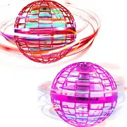 Catzon 2 Packs Magic Flying Toy Ball Dynamic RGB Light Drop Resistant RedPink