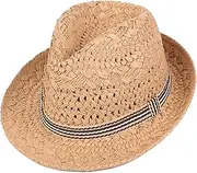 [OWLKAY] Protection Outdoor UV Capsunhat Toddlers Sun Hat for Boys Girls Raffia Straw Hat Summer Short Brim Fedora Hats Trilby Jazz Panama Beach Cap