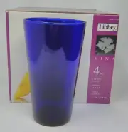 New w/ Box Libbey Glass Vina Cobalt Blue Highball Cooler Set of 4
