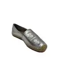 Tory Burch Perforated Logo Flat Espadrille Size 5 Metallic Nappa Silver Leather