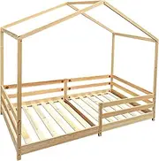 Luxsuite Kids Bed Frame Single Size Timber House Pine Wood Mattress Base Platform Bedroom Furniture Oak