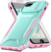 Asuwish Phone Case for iPhone 6/6s/7/8/SE 2020 2022 with Screen Protector and Slide Camera Cover Rugged Hybrid Shockproof Cell i Six Seven 6a i6 i7 i8 7s 8s SE2020 SE2 2 SE2022 SE3 3 Men Mint Green