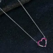 Natural Ruby Gemstone Pendant Heart Designer 925 Sterling Silver Chain Gift Girl