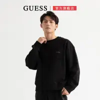 在飛比找Yahoo奇摩購物中心優惠-【GUESS】經典素面LOGO口袋大學T-黑