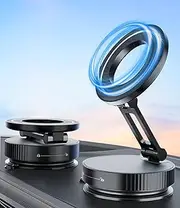 CloudValley Magnetic Car Phone Holder - Vacuum Suction Cup Phone Mount 360° Adjustable, Durable Metal Stand for iPhone & Android, Portable Magnetic Holder for Dashboard/Windshield/Gym Mirror (Black)