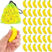 37 Pieces Mini Banana Stress Toys Banana Stress Relief Toys with Mesh Drawstring Bag PU Banana Toy Stretchy Banana Fidget Toy Relief Banana Stress Balls for Birthday Stress Relief Party Favors