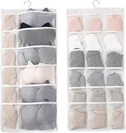 Sided Hanging Closet Dual-Sided Hanging Organizer Storage Bag for Bra Clothes Socks 30 Mesh Pockets Beige White
