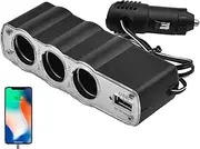 Car Socket Splitter | 3 Socket Cigarette Lighter Adapter - USB Port Cigarette Lighter Kit for Vacuum Cleaners, Air Purifiers, and Other Automotive Products Generic