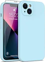 DEENAKIN Compatible with iPhone 13 Silicone Case - Enhanced Camera Protection and Screen Protector - Smooth Baby Skin-Like Feel - Slim Fit Phone Cover 6.1" for Women Girls - Ice Blue