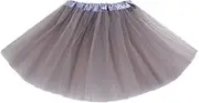 [AIMALL] Women Adults Girls Elegant Polyester Tutu Skirt Princess Dressup Party Costume Ballet Dancewear - 3-Layer Design, Adjustable Waist - Adult and Kids Sizes Grey