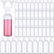 50 Piece 3.4 oz Travel Bottles Set Clear Plastic Refillable Squeeze Bottles with Flip Cap Dispensers and 2 Funnels for Travel-size Liquid Cosmetics(Clear, White)