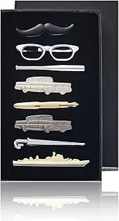[EvmAsaLQ] 8PC Modeling Tie Clips for Men Silver Gold Black Grey Tie Clip Cars Warship Glasses Beard Baseball Umbrella Tie Bar Suitable for Holiday Gifts, Family Parties, and Anniversaries.…, Refer to