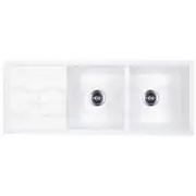 Baiachi Double Bowl and Drainer Granite Kitchen Sink White with Stainless Steel Waste