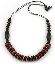 [Avalaya] Brown/Pink Wood Bead with Cotton Cord Necklace - 70cm L, cords Wood
