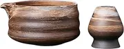 LCSVCCXA Handmade Matcha Bowl with Whisk Holder for Family Gifts and Tea Enjoyment, Brown
