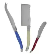 Set Of 3 FRENCH HOME Laguiole Cheese Knife Spreader Cleaver Red White & Blue NIB