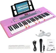 61 Key Electric Piano Keyboard with Lighted Keys for Beginners Kids Adults,Pink