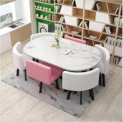 Modern Oval Dining Table Set with 6 Chairs, Metal Frame and Wooden Table Top, Perfect for Business Meetings and Events