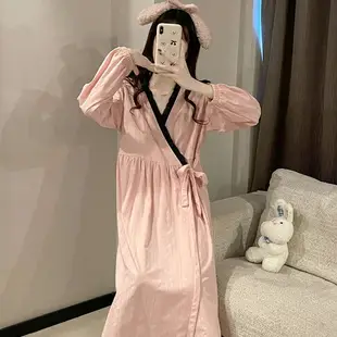 日系和服浴袍睡裙女秋冬季棉質長袖睡袍可愛汗蒸服睡衣浴袍家居服