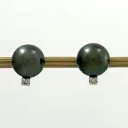 Glorious Tahitian Pearls Diamonds 14k Solid Yellow Gold Stud Earrings TPJ
