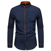 Men's Shirt Chinese Collar Shirt Mandarin Collar Shirt Dress Shirt Button Up Shirt Color Block Wedding Daily Black White Dark Navy Army Green Long Sleeve Grand