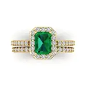 2.2ct Emerald Round Cut Halo Emerald Stone Ring bridal Set 14k Solid Gold