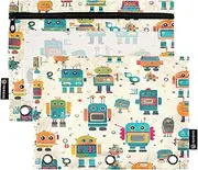 Colorful Robots 2 Pack 3 Ring Zipper Pouch For Kids School Transparent Pencil Pouches For Boys Girls, 9.8×7″