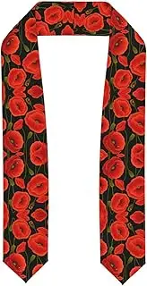 [SKKNT] Poppy Flowers Print Graduation Shawl Stole For Academic Commencements Honor Sash Congratulations Gift