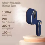 Portable Mini Ironing Machine, 180Â°Rotatable Handheld Steam Iron, Travel Garment Steamer - Blue