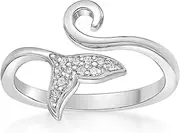 [Lavari Jewelers] 0.04 Carat Natural Diamond Fish Dolphin Tail Open Toe Ring for Women in 925 Sterling Silver (H-I, I2-I3, 0.04 cttw) Hypoallergenic One Size Adjustable Mermaid Tail Toe Ring, Metal gemstone, Diamond