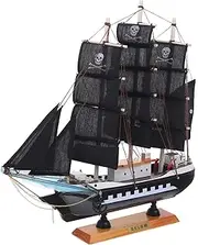 Generic 1pc Wooden Model 33cm Pirate Sailboat Vessel Mediterranean Style Home Decor Pirate Sailing Ship Boat for Dining Table Office Bedroom