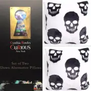 x2 Cynthia Rowley Halloween SKULLS Faux Fur Pillow Set Black White 20" Designer