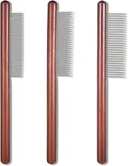 3 Pcs Cat Comb Metal Dog Combs with Rounded Stainless Steel Teeth Solid Wood Pet Comb Wooden Handled Flea Combs for Small Dogs Cats Removes Tangles,Dematting,Detangling Matted Hair