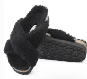 Birkenstock Papillio Daytona Slide Sandal Black Shearling Teddy Platform 39 8