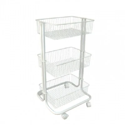 3-TIER TROLLEY WITH WIRE BASKETS 43x34x75cm Swivel Castor Wheels BLACK