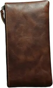 [SAFIGLE] Men's Leather Phone Bag Long Zippered Wallet Purse Comfortable Grip Retro Design for Women