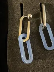 BURBERRY - Chain Link Earrings In Palladio Blue w Original Box And Dustbag