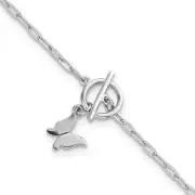 Sterling Silver Butterfly Dangle Paperclip Link Bracelet 6.5" with 1 Inch Ext.