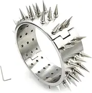 BDSM Heavy Stainless Steel Neck Collar with Thorn 3 Row Removable Spike Collar, SM Bondage Restraints Choker SM Sex Toy(Mann)