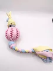 Pink Durable Weaving Rope TPR Fun Non-Toxic Dog Teething Chew Squeaky Ball Toy