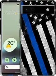 [GlamCase] for Google Pixel 6A 5G, Google Pixel 6A 5G Case - Thin Blue Line USA Police Flag Design Printed Slim & Sleek Cute Hard Plastic Protective Designer Back Phone Case/Cover for Pixel 6A 5G