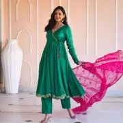 Premium Rayon Gotta Lace Work Anarkali Gown With Pant And Dupatta Set, Dresses