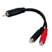 RCA 2 Female to 1 Male "Y" Splitter Cable Black Red Black Connectors Extension