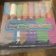 New - Chalk Ink Wet Wipe Markers Metallic Set of 8 Chalkboards Mirrors Glass 6mm