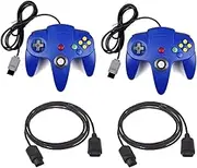 DARLINGTON & Sohns 2 Blaue Controller für Nintendo 64 N64 Joystick Blau Gamepad Joypad + Verlängerung Extansion Verlängerungskabel Gamepad