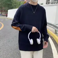 在飛比找momo購物網優惠-【CPMAX】韓版拼接復古圓領針織衫毛衣(長袖毛衣 長袖上衣