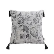 SOGA 50cm Throw Pillow – Black and White Elegant Floral Print with Tassel