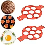 Cook Silicone Pancake Mold,Silicone Cake Mold,Reusable Non Stick Cooking Mold Ring Pancake Mold,Egg Cooking Circle,Cute Flip and Cook Pancake Batter Dispenser (Red A 2PCS)